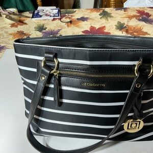 Liz Claiborne Black and White Striped Tote Bag